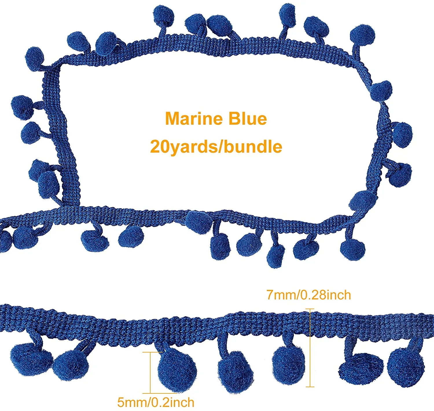 20 Yards Mini Pom Pom Trim (Blue) Ball Fringe Ribbon Sew on DIY Craft Sewing Accessory for Home Curtain Clothes Pillow Decoration
