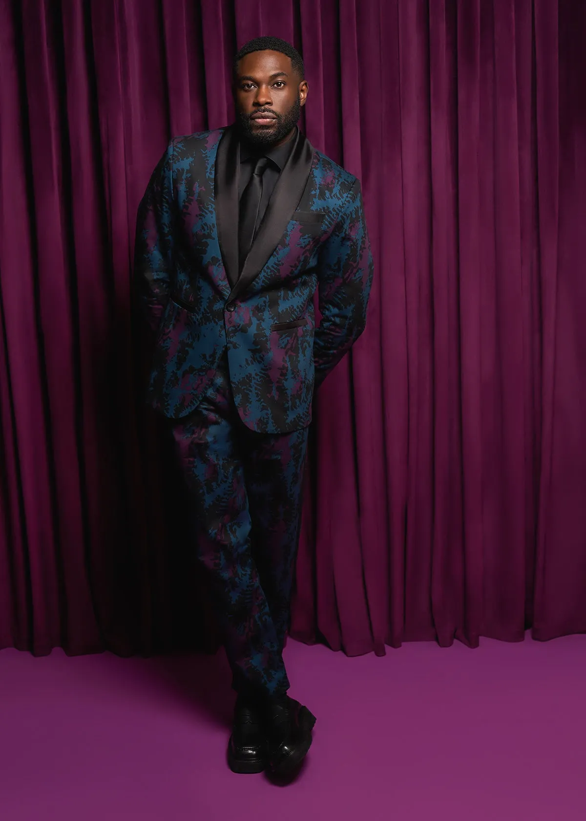 Aadan Men's African Print Blazer (Midnight Teal Abstract)