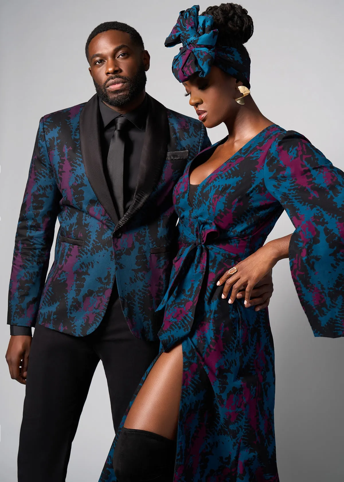 Aadan Men's African Print Blazer (Midnight Teal Abstract)