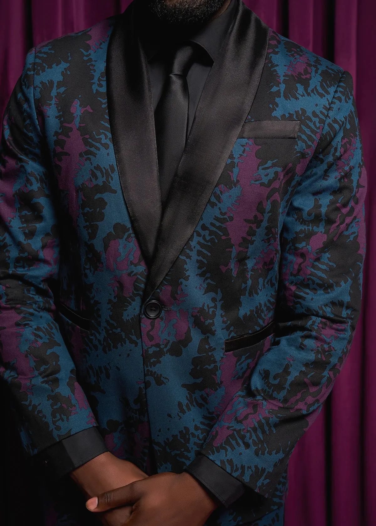 Aadan Men's African Print Blazer (Midnight Teal Abstract)