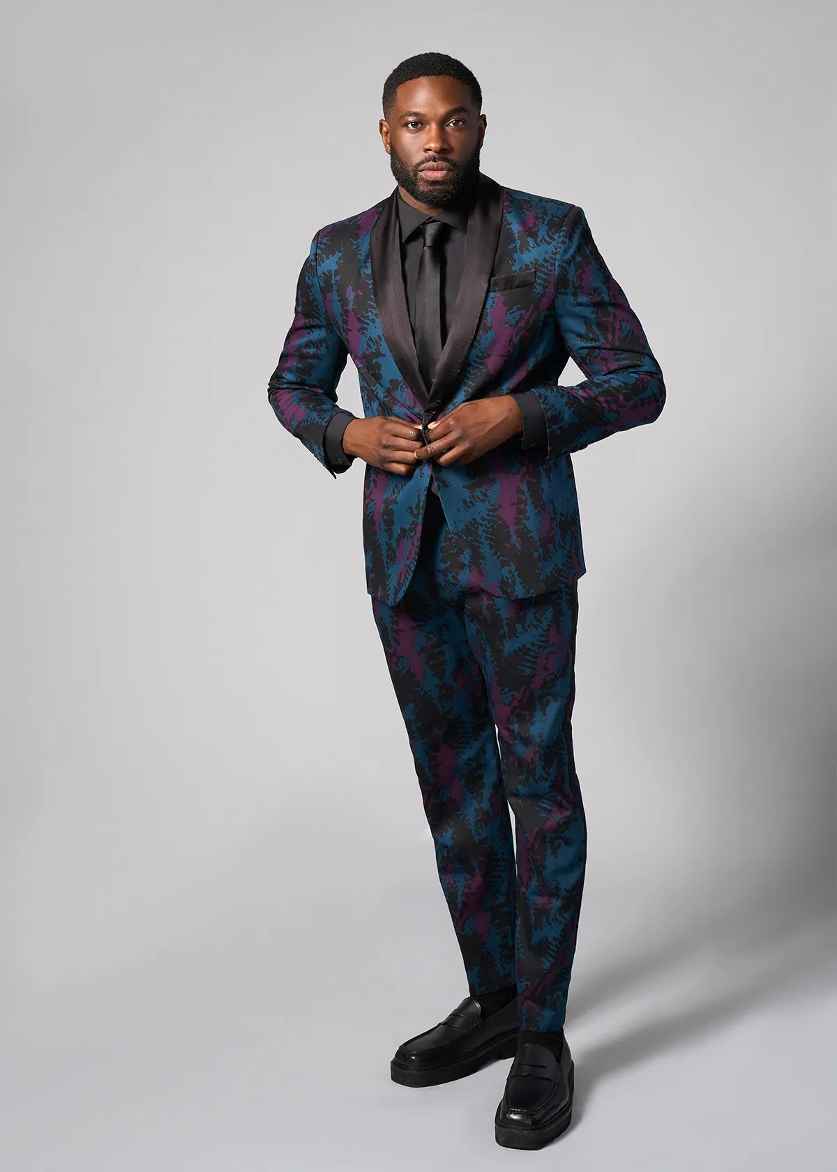 Aadan Men's African Print Blazer (Midnight Teal Abstract)