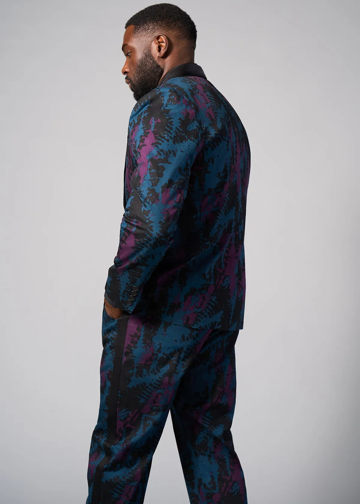 Aadan Men's African Print Blazer (Midnight Teal Abstract)