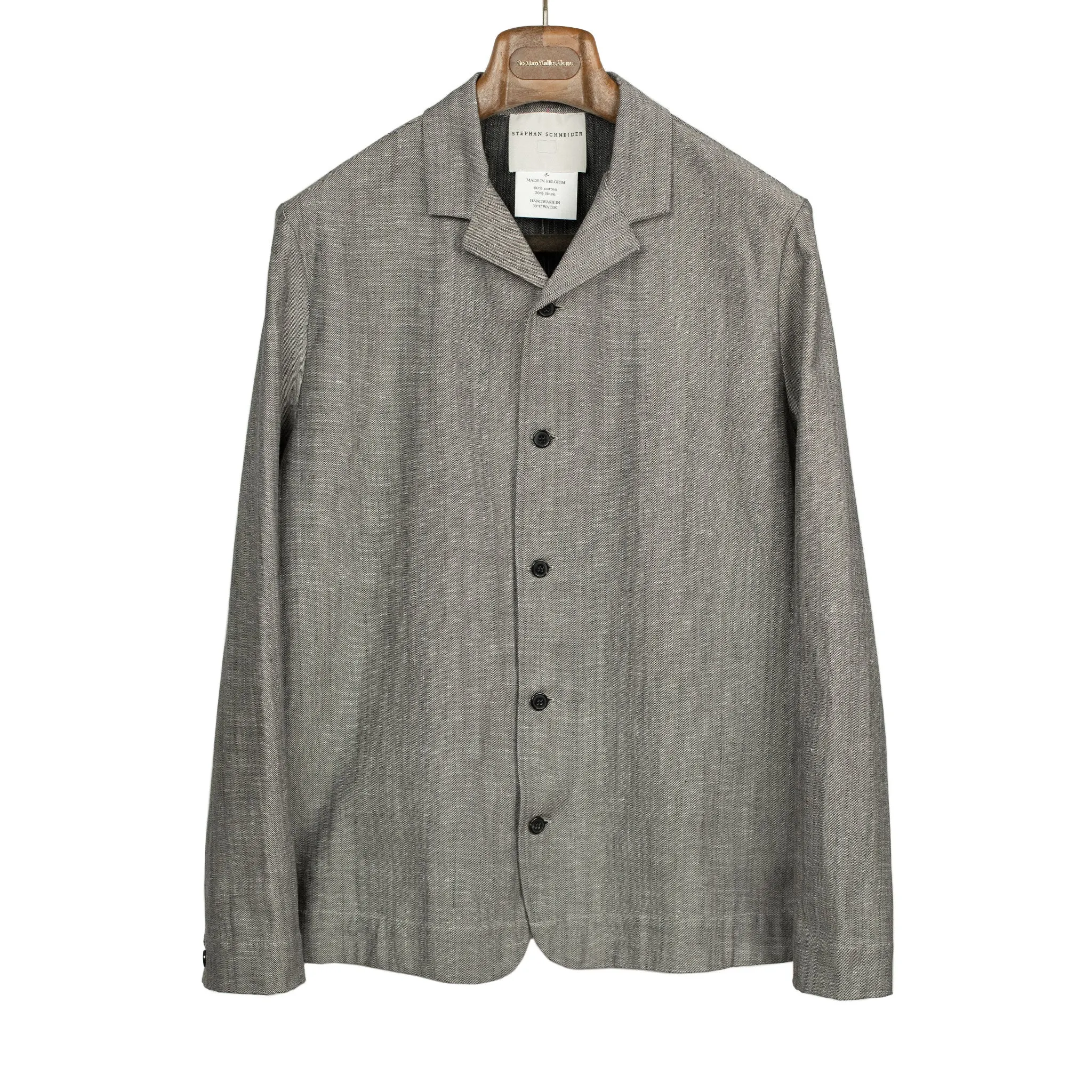 Airstream camp collar long-sleeve shirt in Canvas black and taupe cotton linen