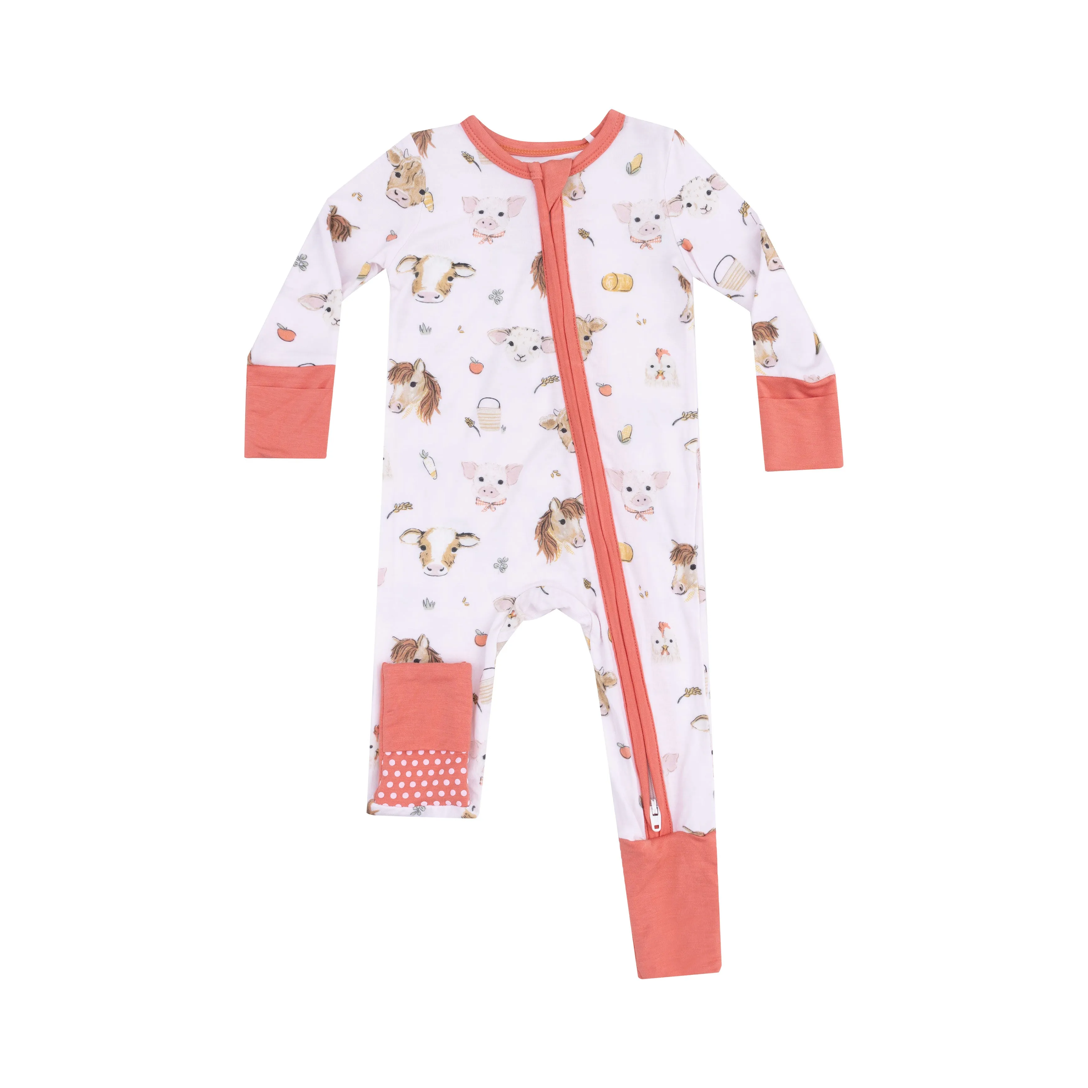 ANG Vintage Animal Faces PINK Baby Zip Converter Footie