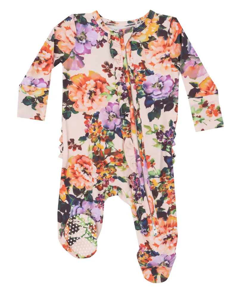 Angel Dear 2 Way Ruffle Zipper Footie: Autumn Rose