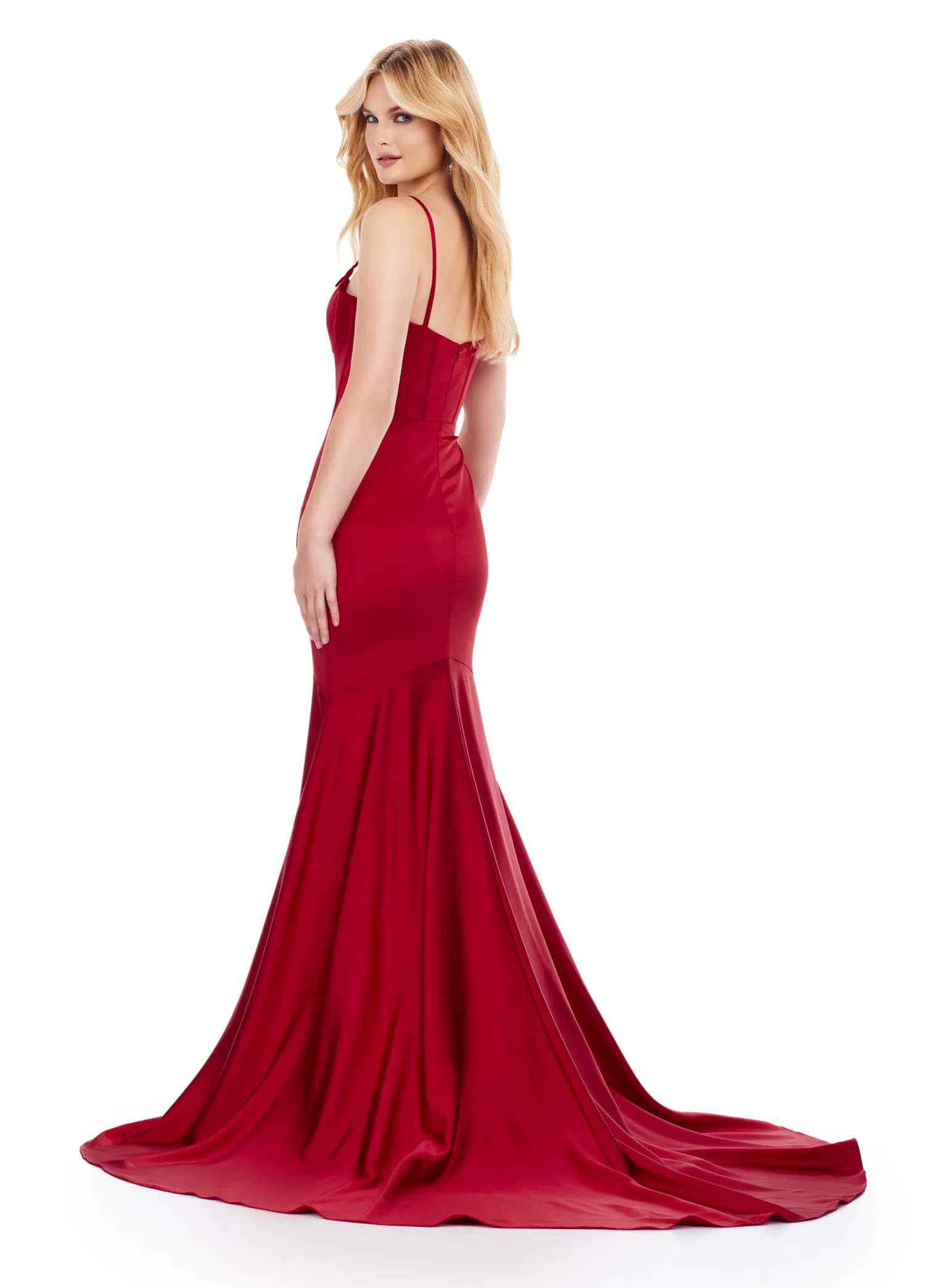 Ashley Lauren 11644 Long Prom Dress Mermaid Fitted  Corset Spaghetti Strap Gown Beaded Details Formal Pageant
