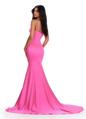 Ashley Lauren 11644 Long Prom Dress Mermaid Fitted  Corset Spaghetti Strap Gown Beaded Details Formal Pageant