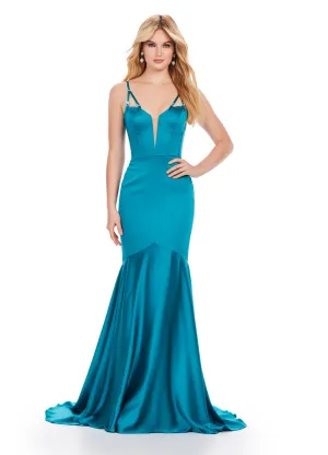 Ashley Lauren 11644 Long Prom Dress Mermaid Fitted  Corset Spaghetti Strap Gown Beaded Details Formal Pageant