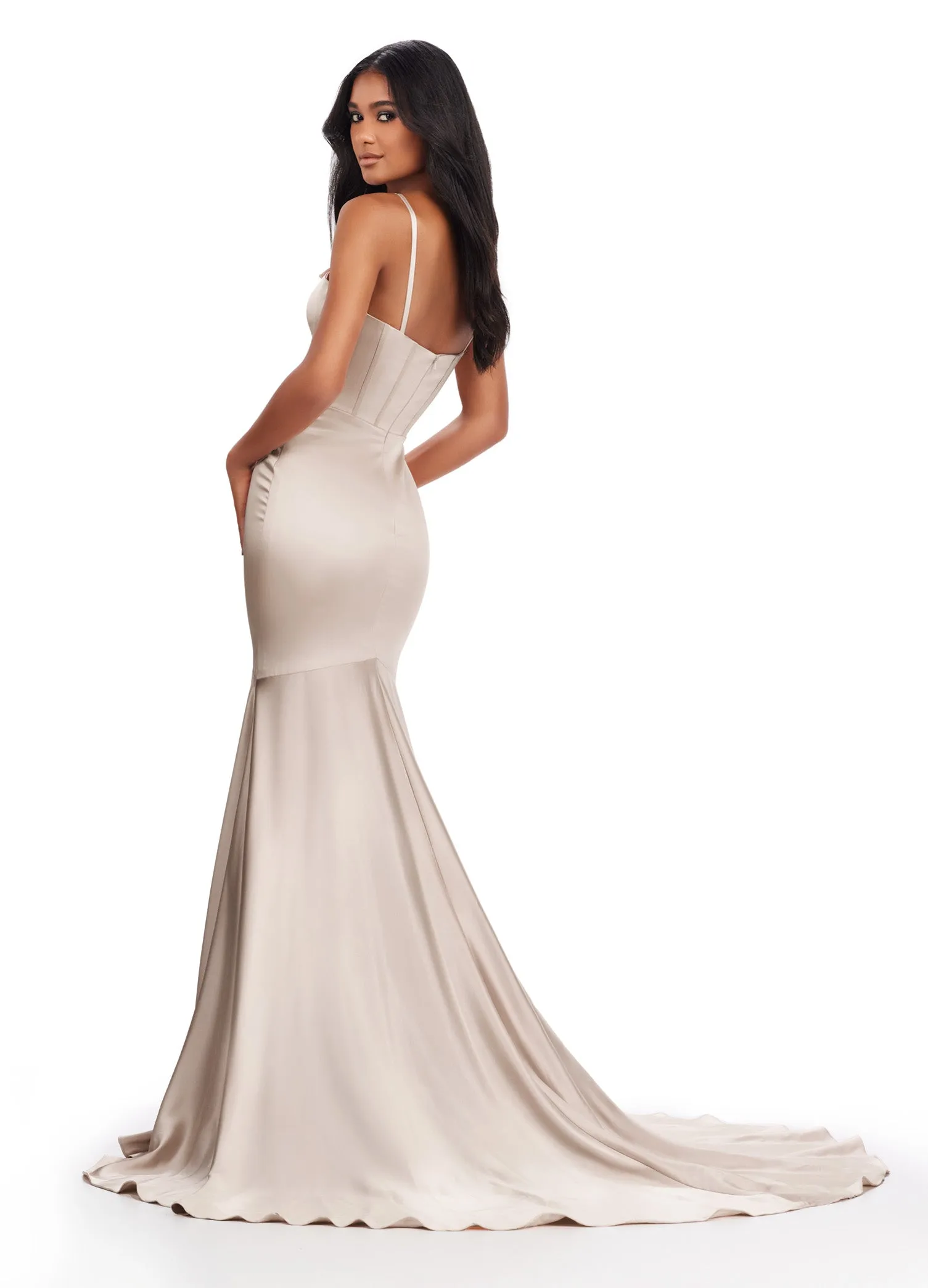 Ashley Lauren 11644 Long Prom Dress Mermaid Fitted  Corset Spaghetti Strap Gown Beaded Details Formal Pageant