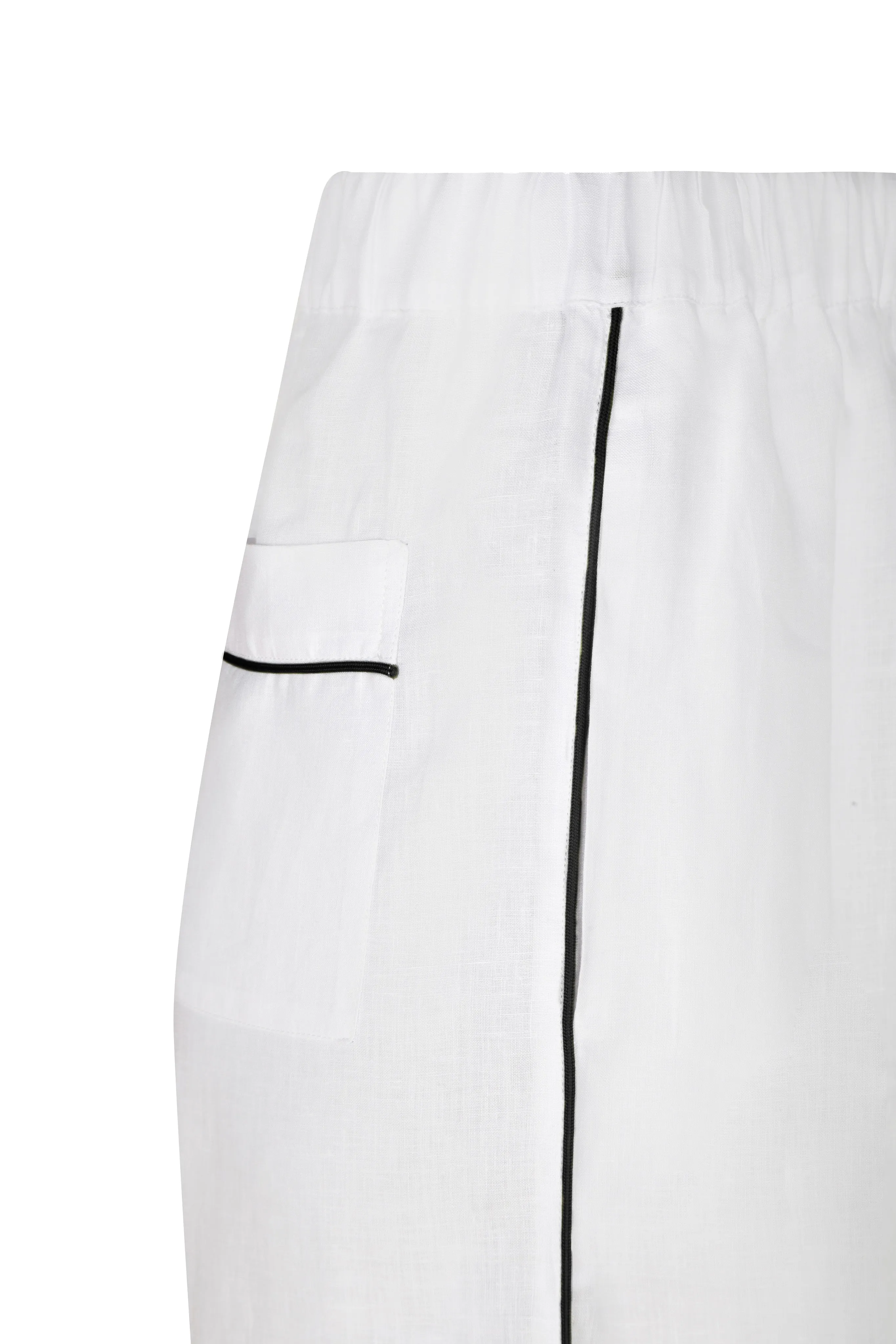 Aubrey White Linen Pyjama Set with Black Piping