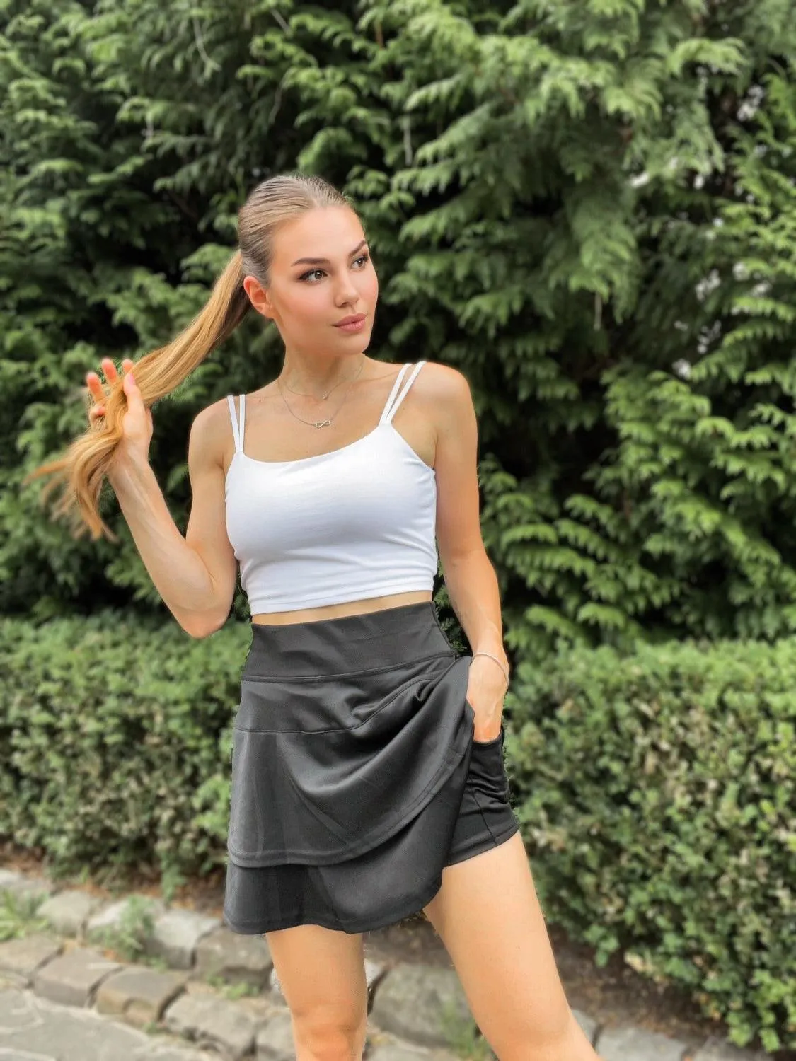 Basic Ladies Double Layer Active Skort with Pockets