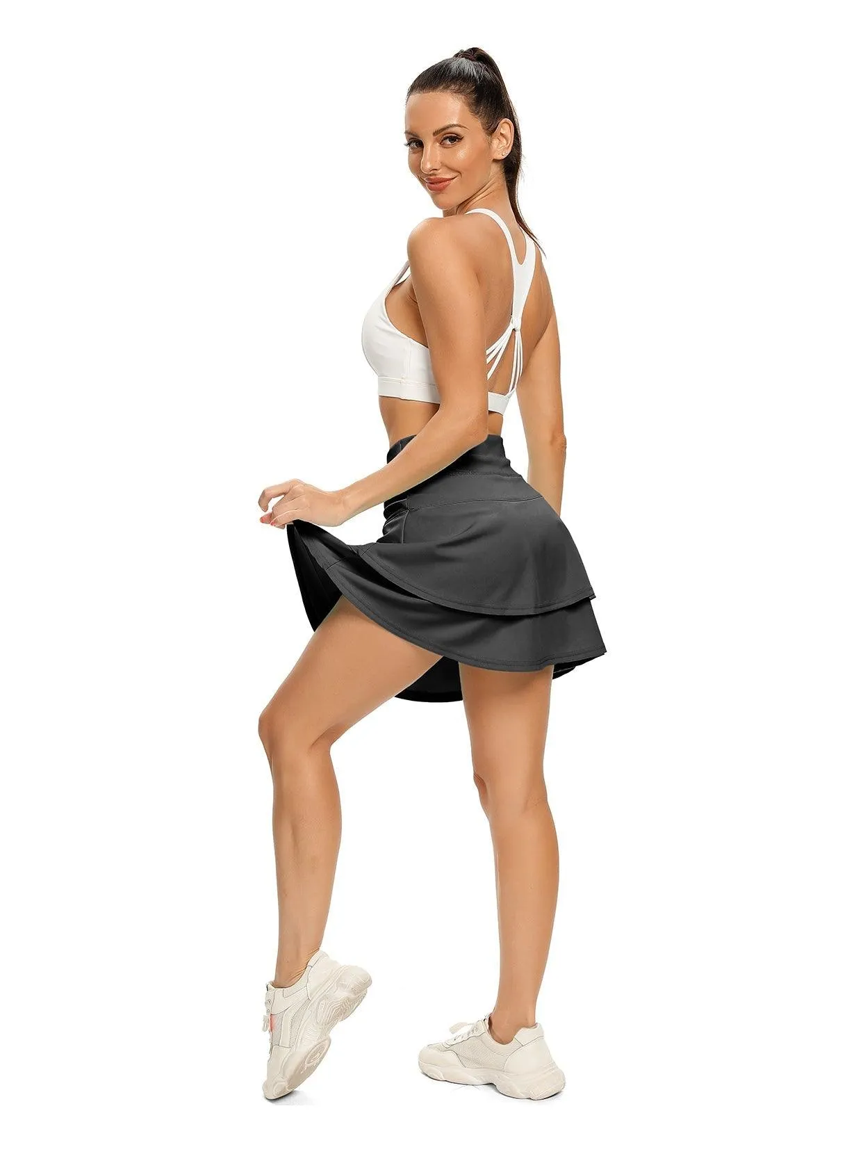 Basic Ladies Double Layer Active Skort with Pockets