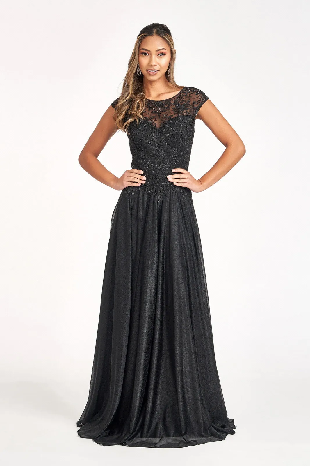 Beads Embellished Embroidered A-line Scoop-Neck Long Mother Of The Bride Dress GLGL3068 Sale