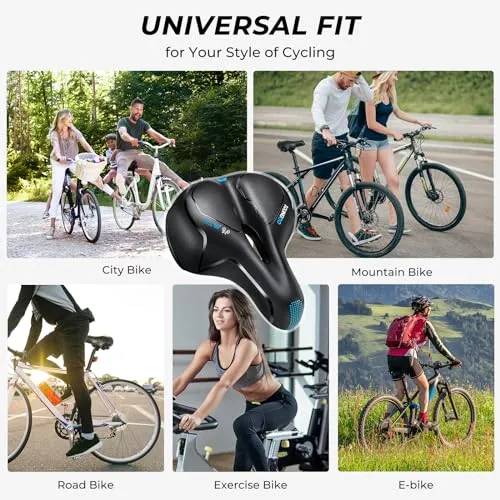 Bike Seat, YOUNGDO Bicycle Saddle Soft Wide Road Bike Gel Saddles, Breathable Mountain Bike Seat, Suitable for Peloton Bike MTB Mountain Bike Folding Bike, Road Bike, Spinning Bike, Exercise Bikes