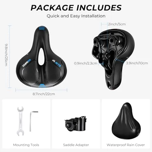 Bike Seat, YOUNGDO Bicycle Saddle Soft Wide Road Bike Gel Saddles, Breathable Mountain Bike Seat, Suitable for Peloton Bike MTB Mountain Bike Folding Bike, Road Bike, Spinning Bike, Exercise Bikes