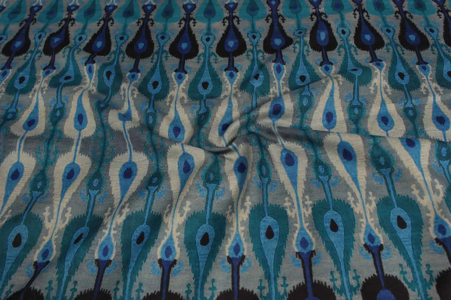 Blue & Grey Traditional Angora Impression Fabric