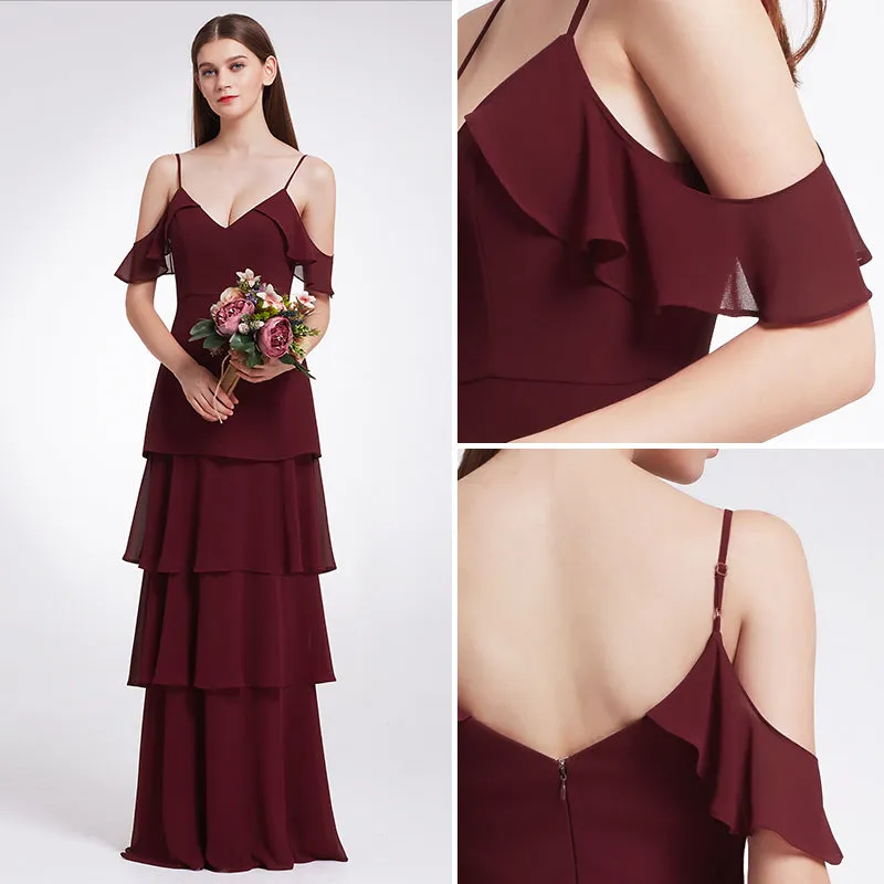 Bridesmaid Dresses Ever Pretty V-neck Ruffles Adjustable Spaghetti Straps Cold Shoulder Tiered Chiffon Party Dresses