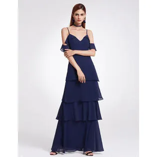 Bridesmaid Dresses Ever Pretty V-neck Ruffles Adjustable Spaghetti Straps Cold Shoulder Tiered Chiffon Party Dresses