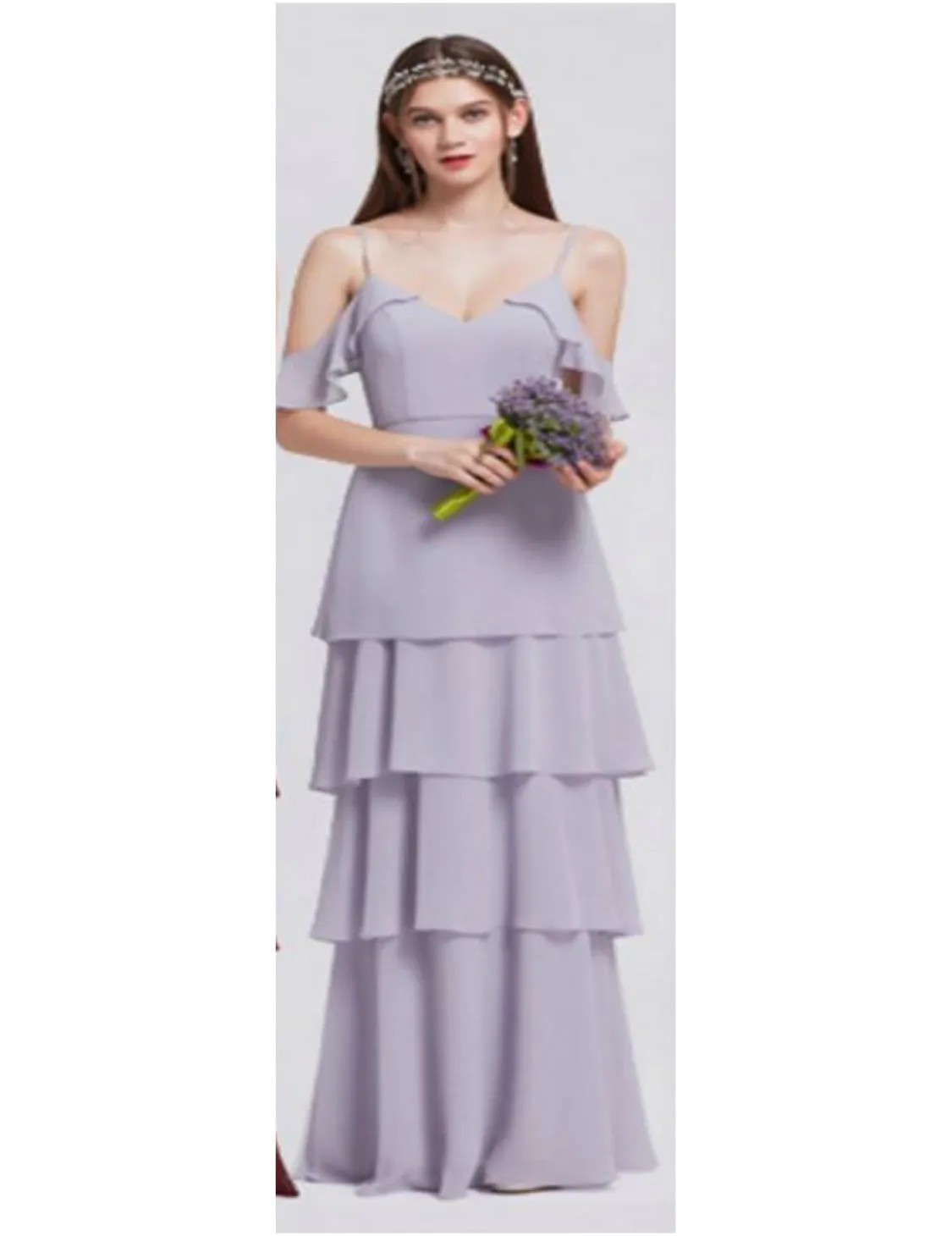 Bridesmaid Dresses Ever Pretty V-neck Ruffles Adjustable Spaghetti Straps Cold Shoulder Tiered Chiffon Party Dresses