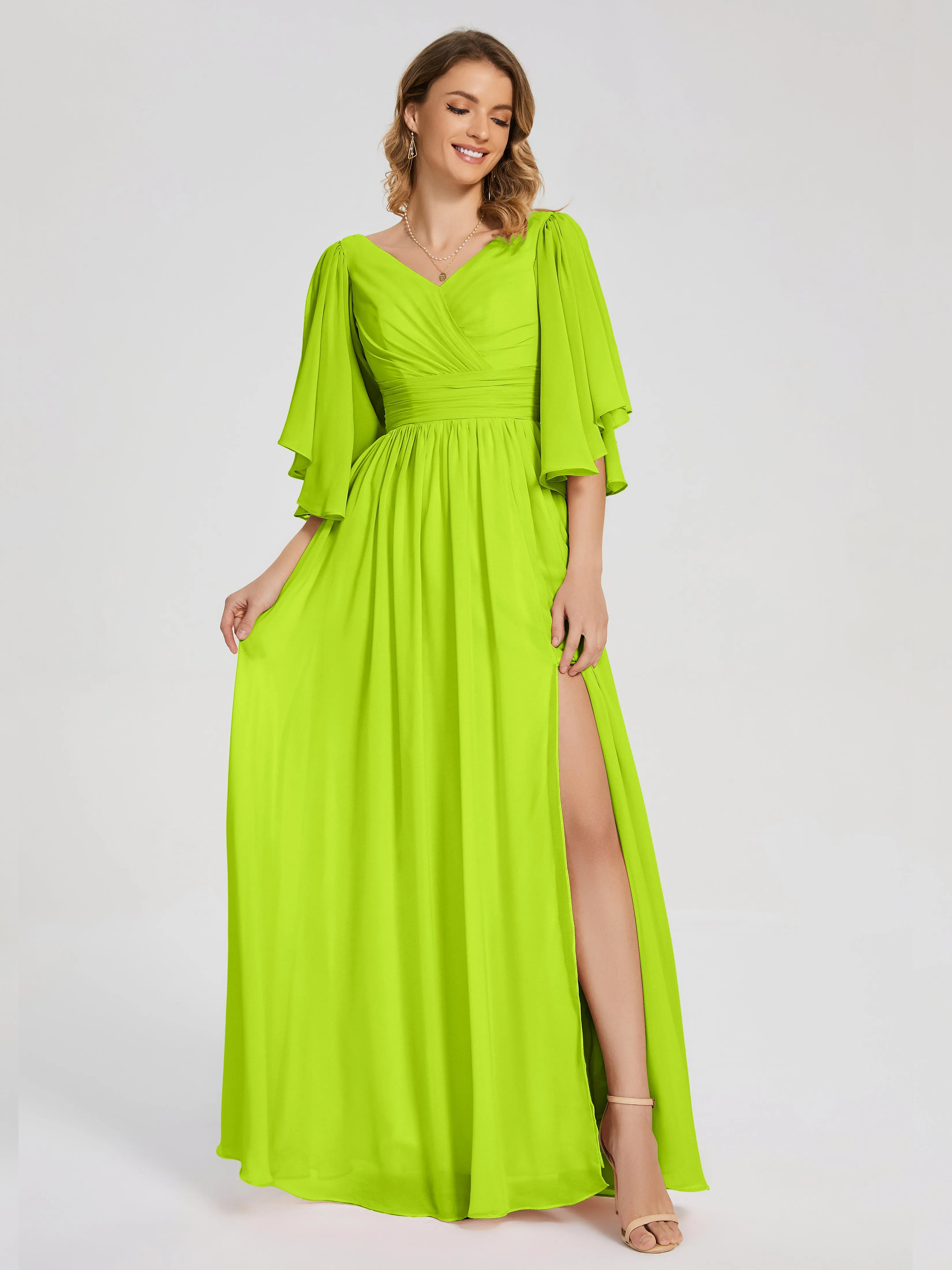 Bright Lime Green Bridesmaid Dresses Giselle Pretty Corset Back Chiffon Bridesmaid Dresses