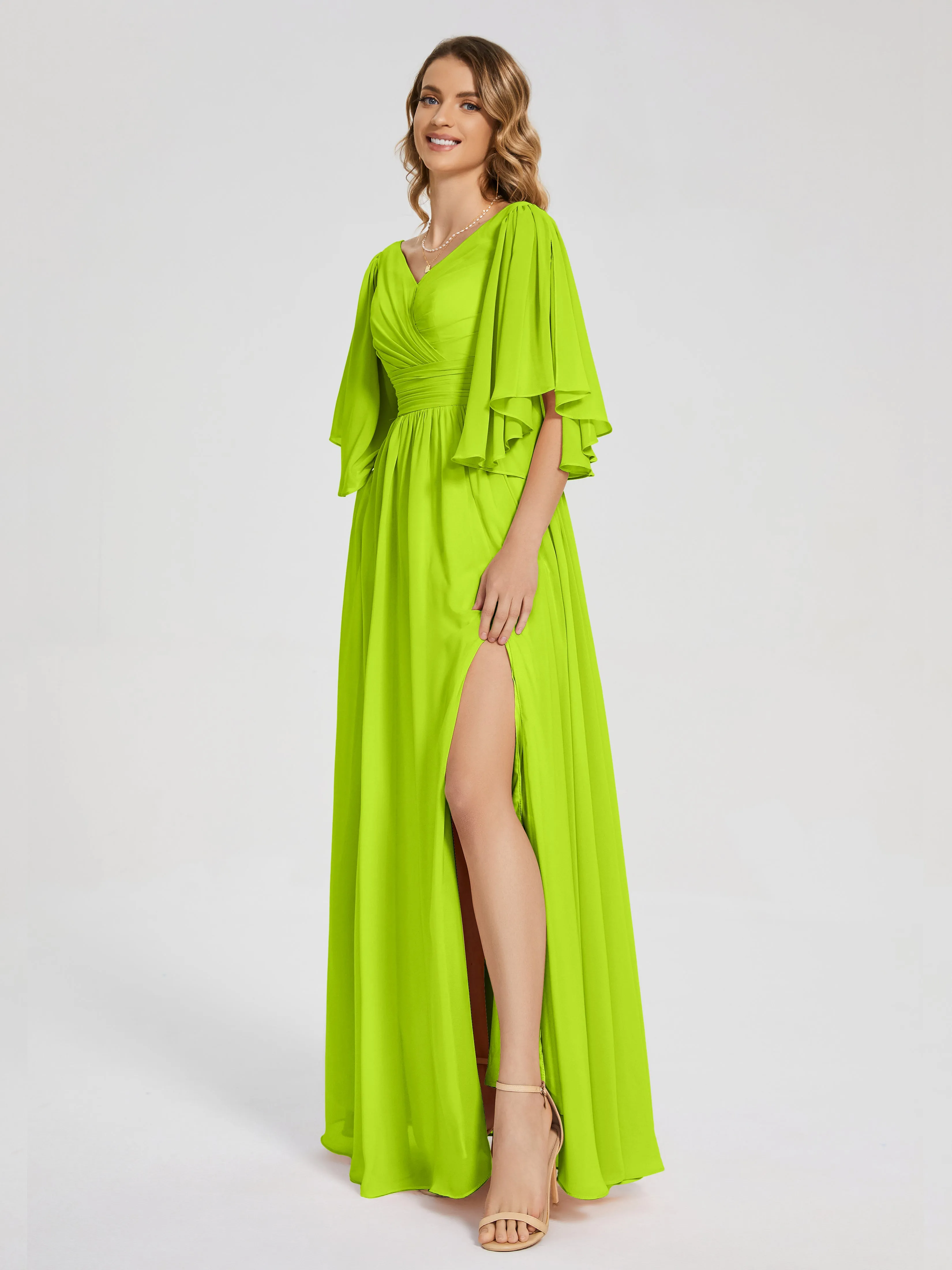 Bright Lime Green Bridesmaid Dresses Giselle Pretty Corset Back Chiffon Bridesmaid Dresses