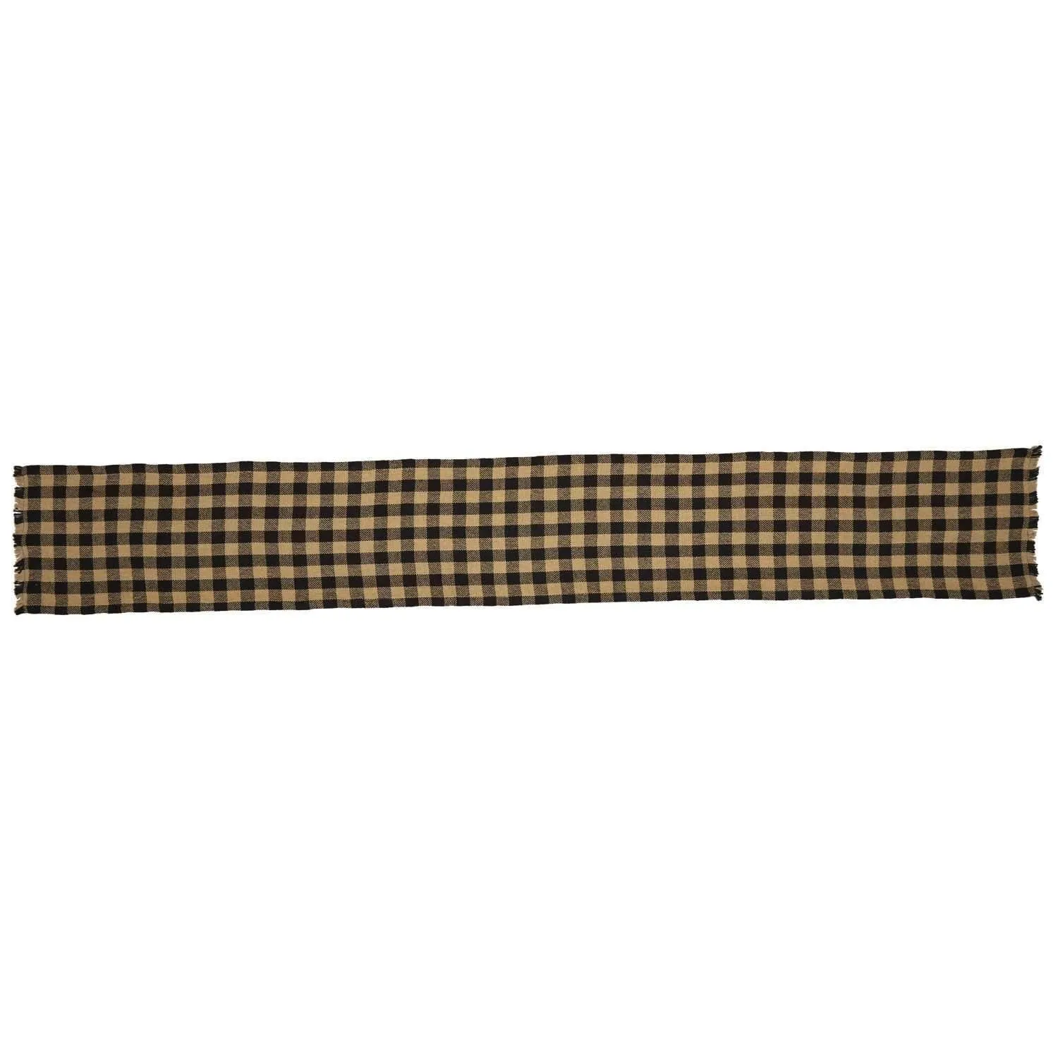 Burlap Black Check Runner Fringed 13x90 VHC Brands