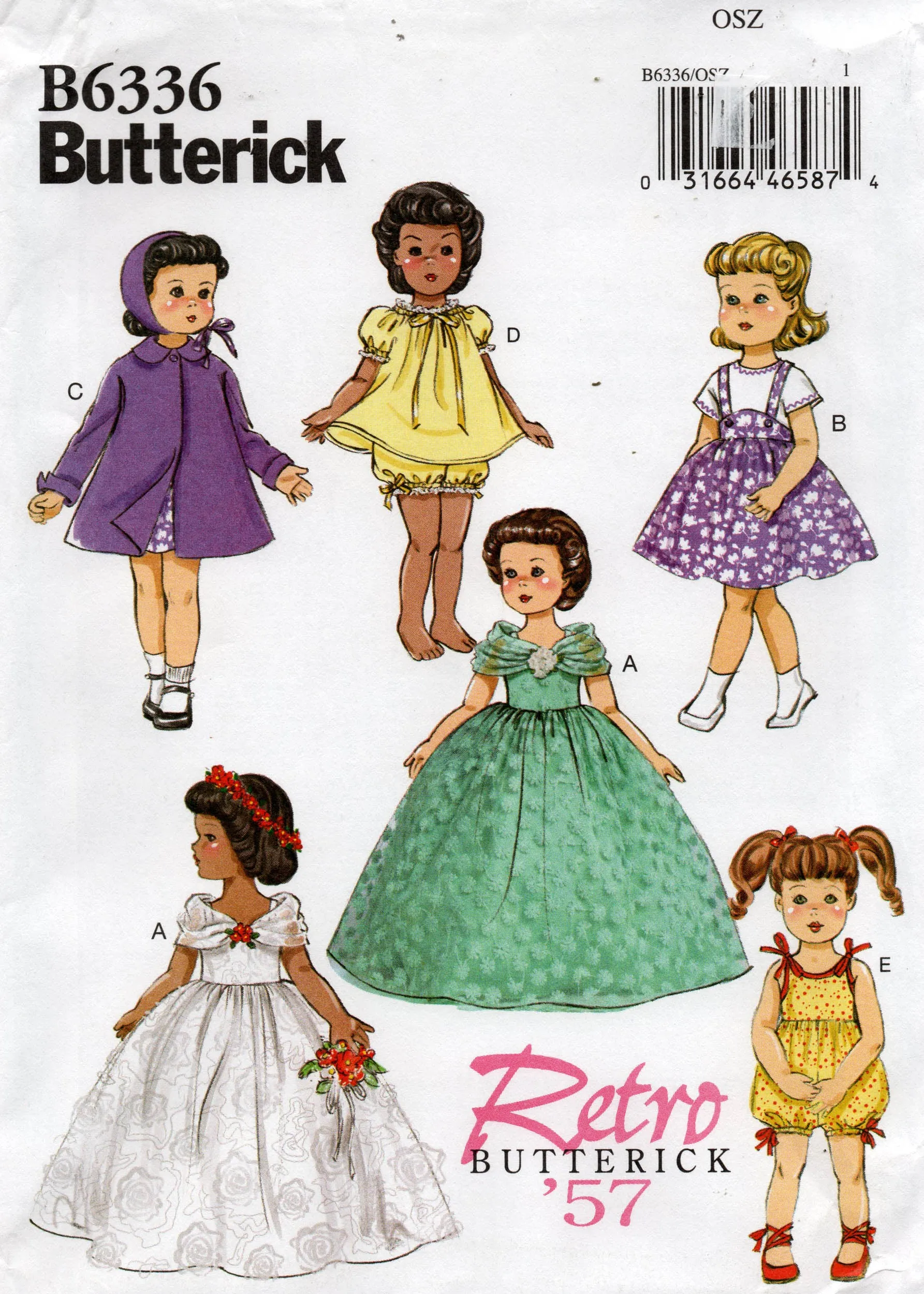 Butterick 6336 Retro 1957 Dolls Clothes Wardrobe Sewing Pattern for 18 Inch Dolls UNCUT Factory Folded