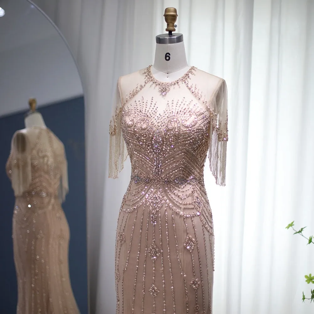 Champagne Tassel Luxury Mermaid Evening Long Dress