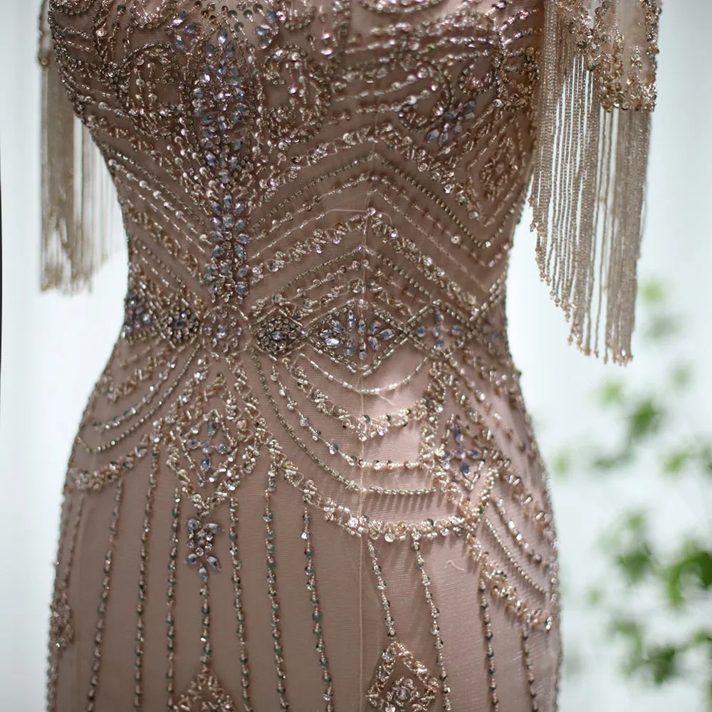 Champagne Tassel Luxury Mermaid Evening Long Dress