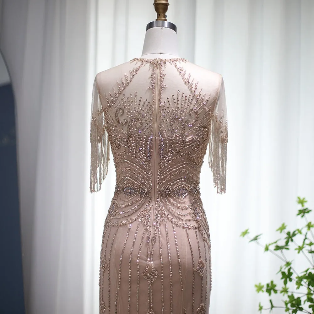 Champagne Tassel Luxury Mermaid Evening Long Dress