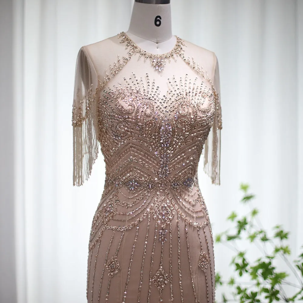 Champagne Tassel Luxury Mermaid Evening Long Dress