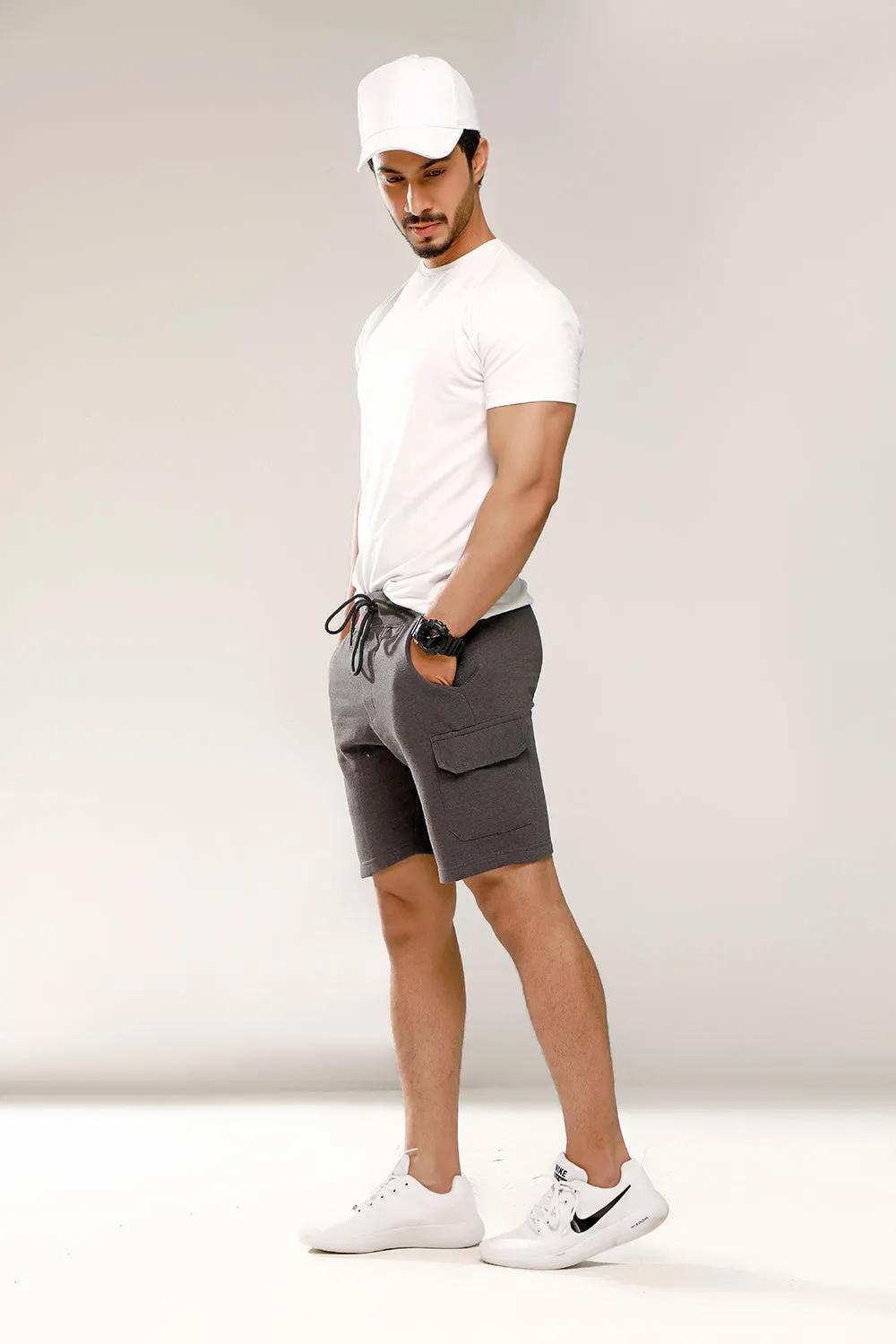 Charcoal Sweat Shorts With Cargo Pockets