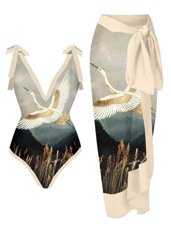 Chic Coastal Vibes: Women's Knit Suspender Bikini Set with Wrap Skirt - Trendy Beach Outfit