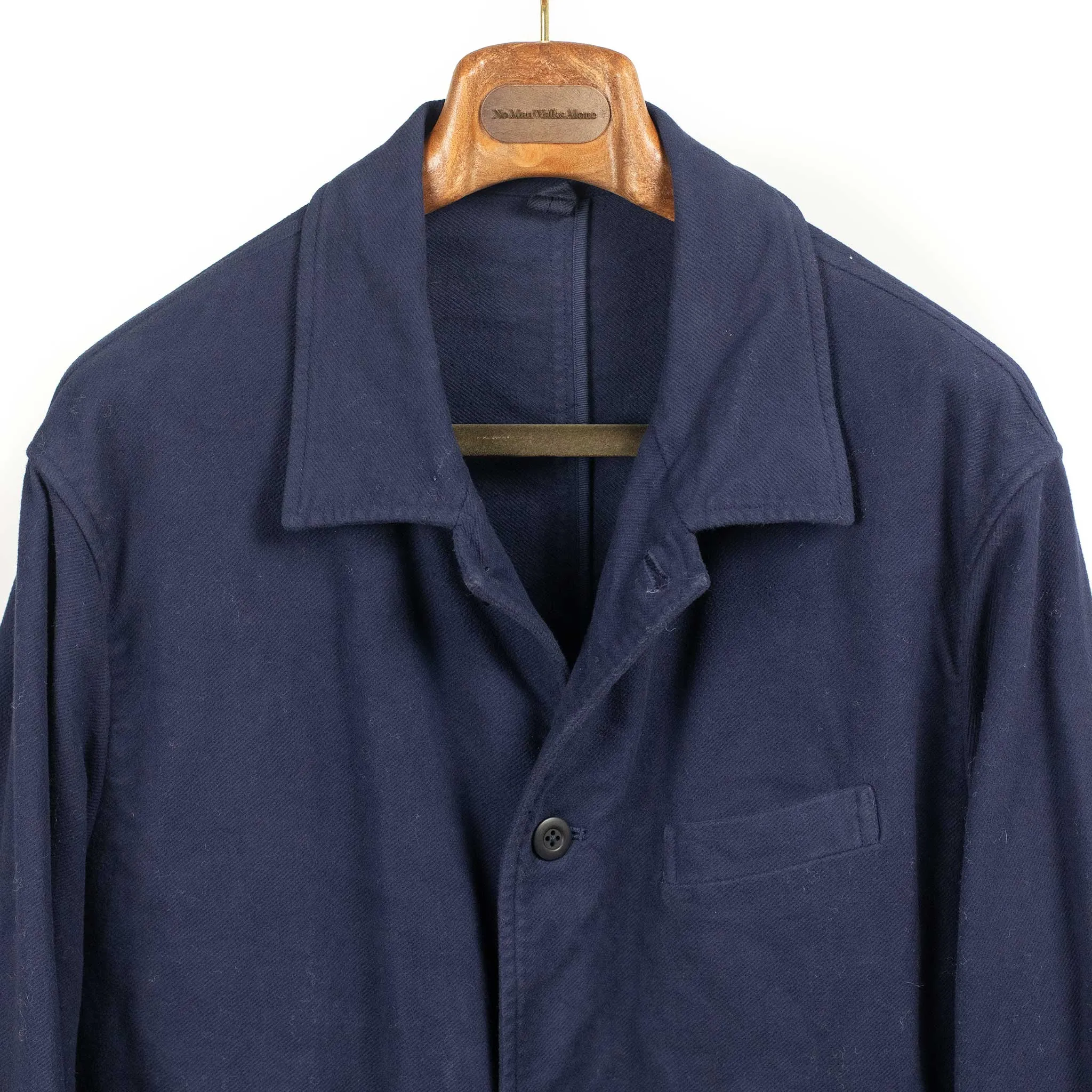 Chore blazer in garment dyed blue stretch cotton brushed twill