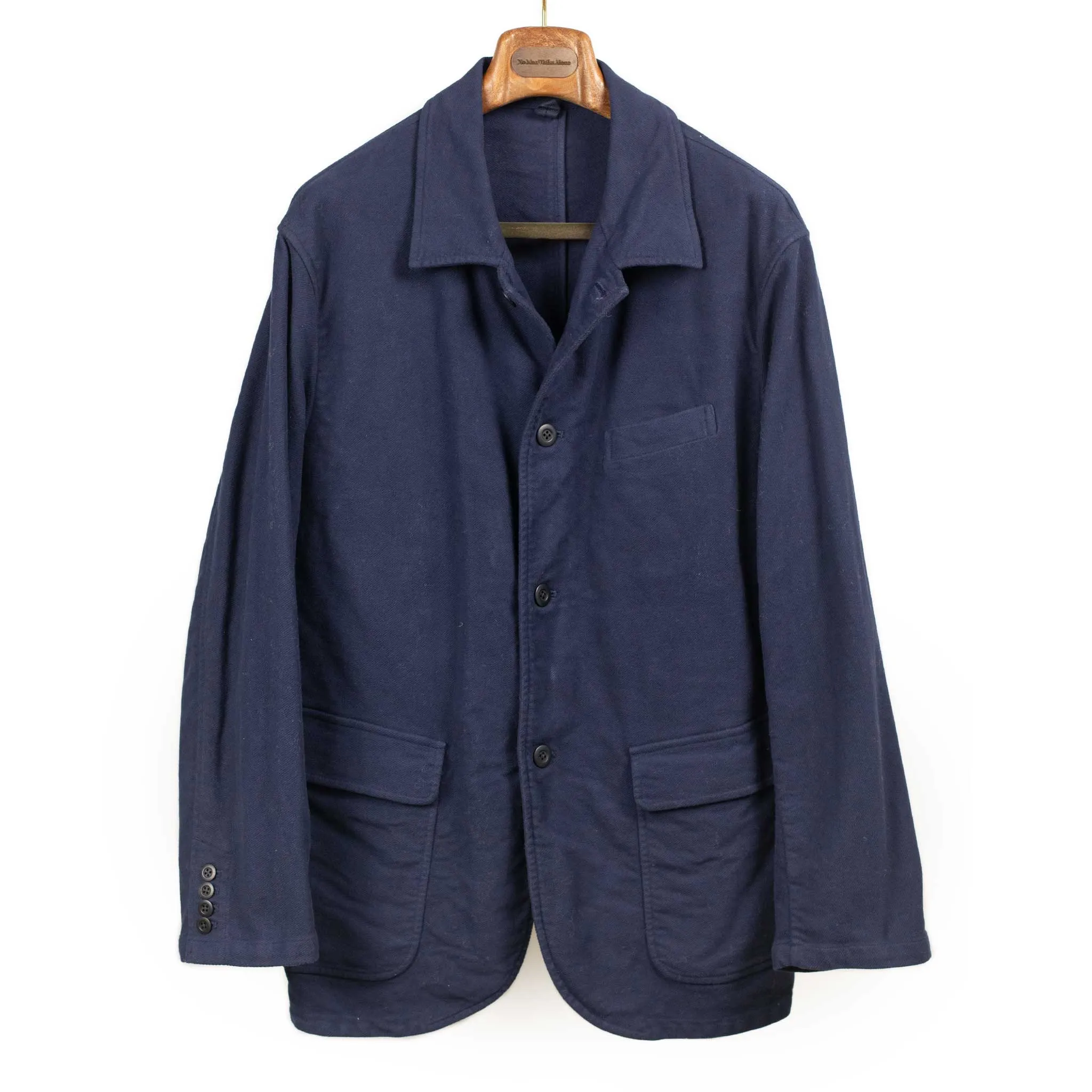Chore blazer in garment dyed blue stretch cotton brushed twill