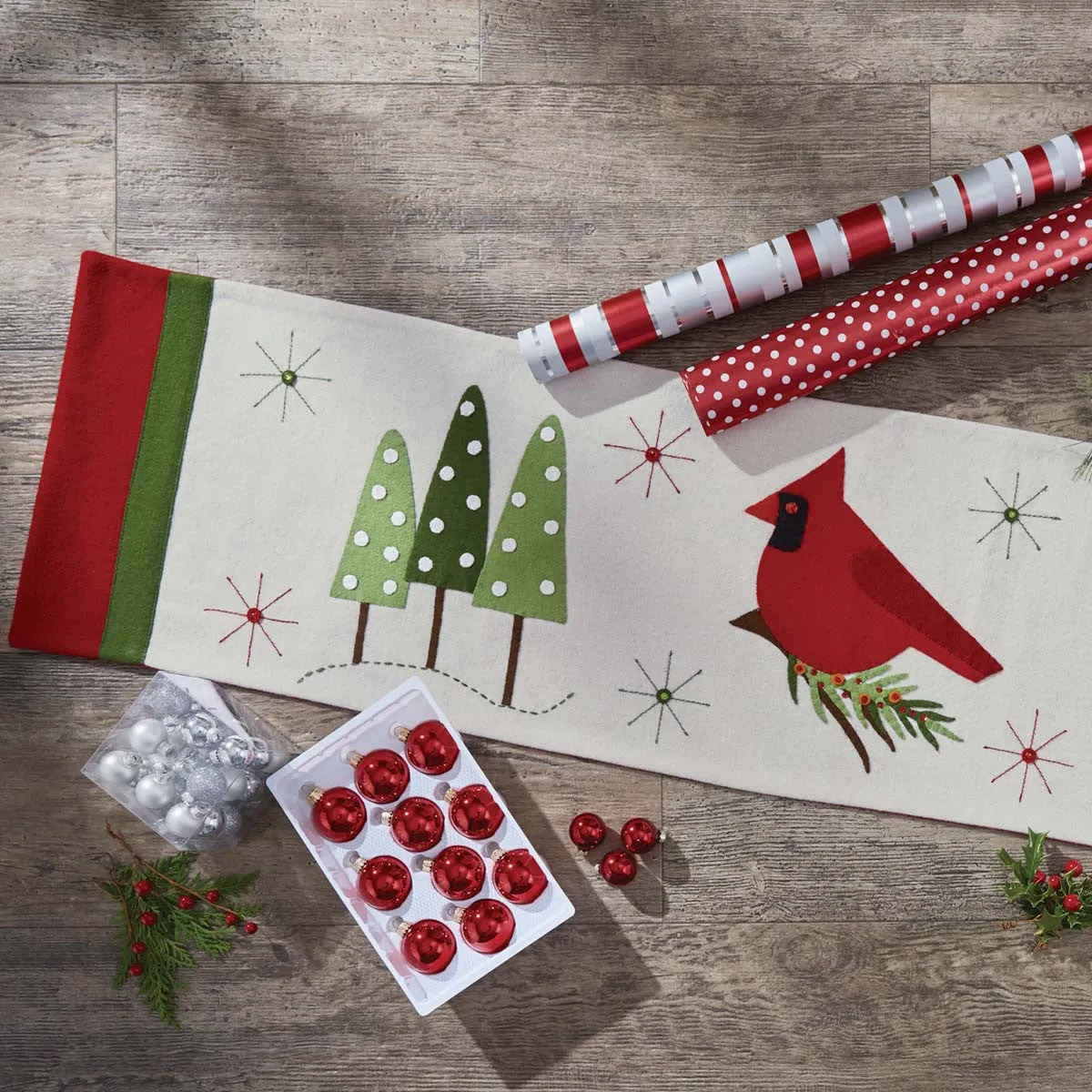 Christmas Greenery Felt Table Runner - 54"L Park Designs