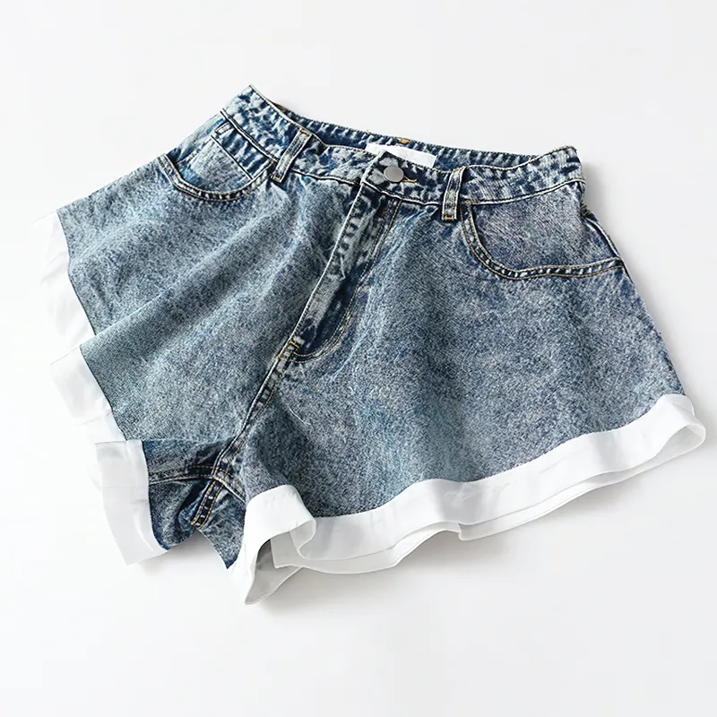 Cool Women's Denim Mini Shorts / Fashion High Waist Ruffle Shorts