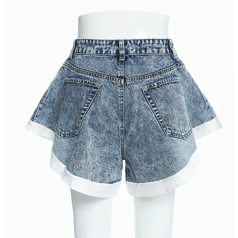 Cool Women's Denim Mini Shorts / Fashion High Waist Ruffle Shorts