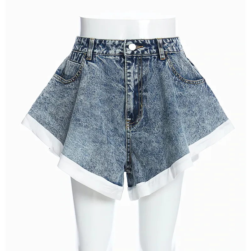 Cool Women's Denim Mini Shorts / Fashion High Waist Ruffle Shorts