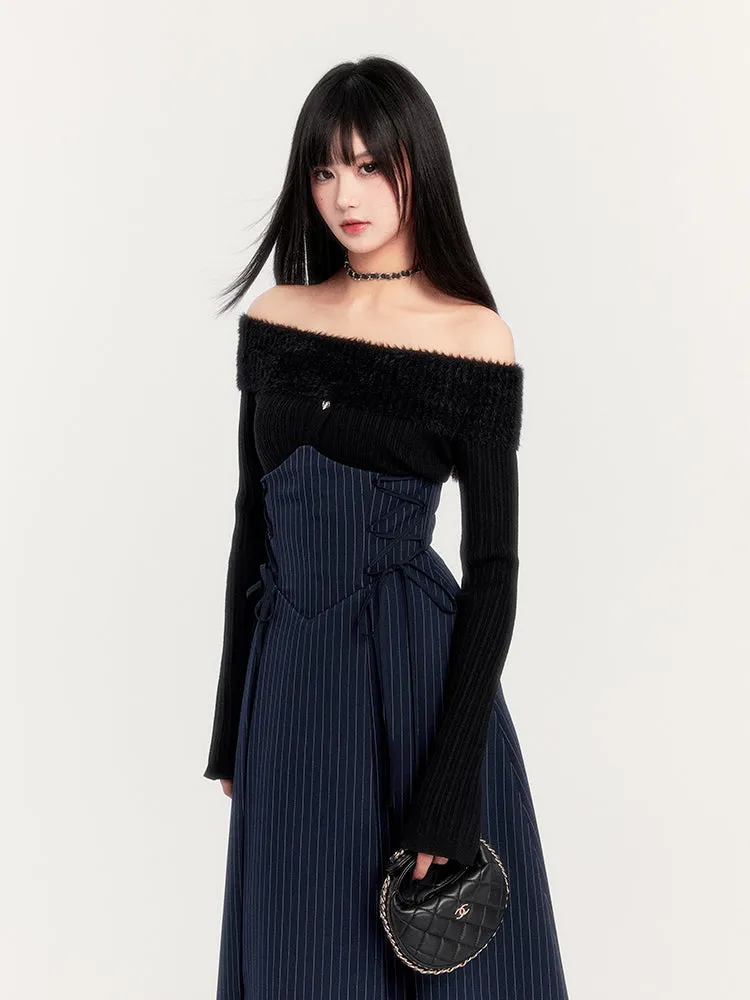 Corset Waist Pinstripe Dress