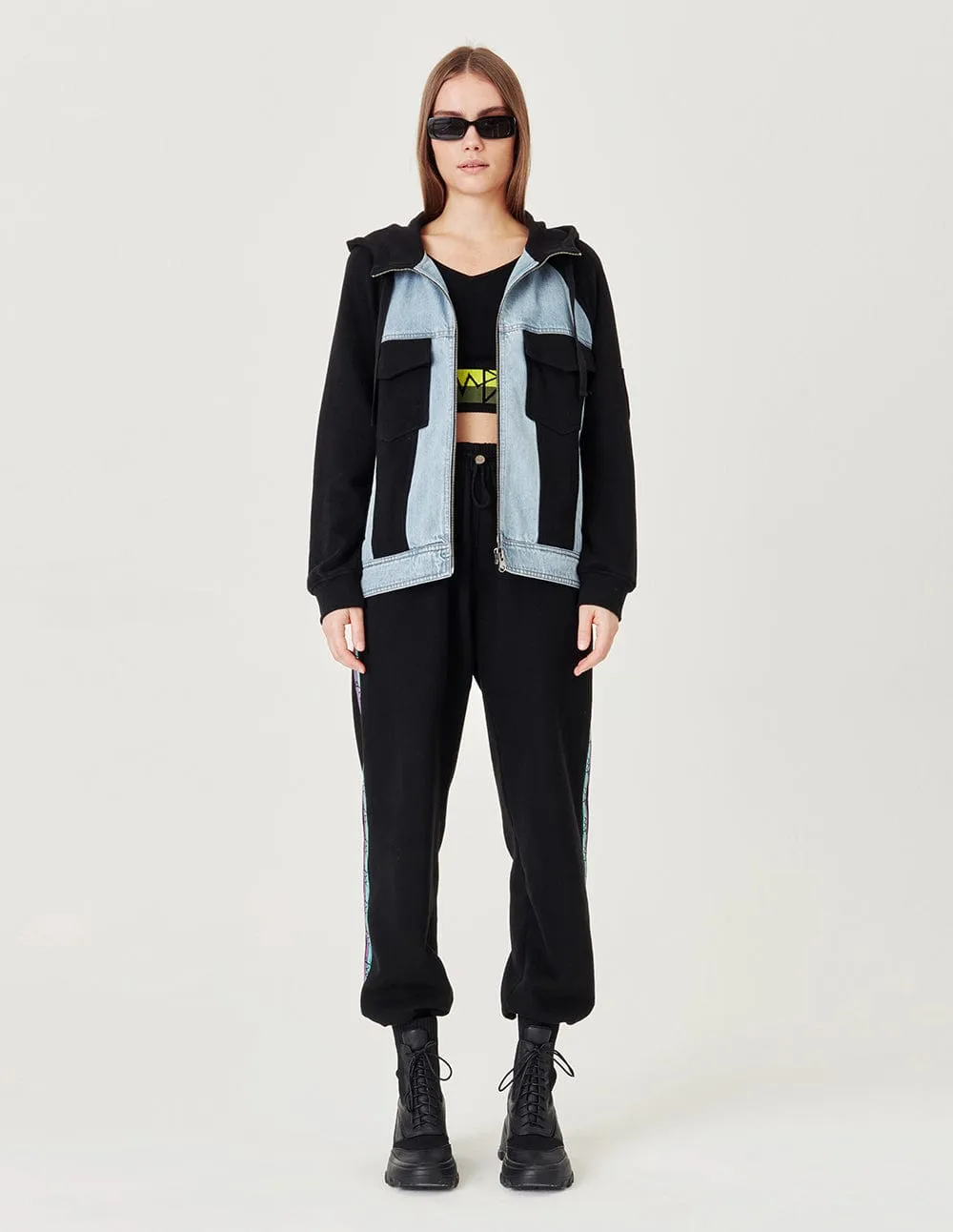 Couple Colorblock Hooded Denim Jacket