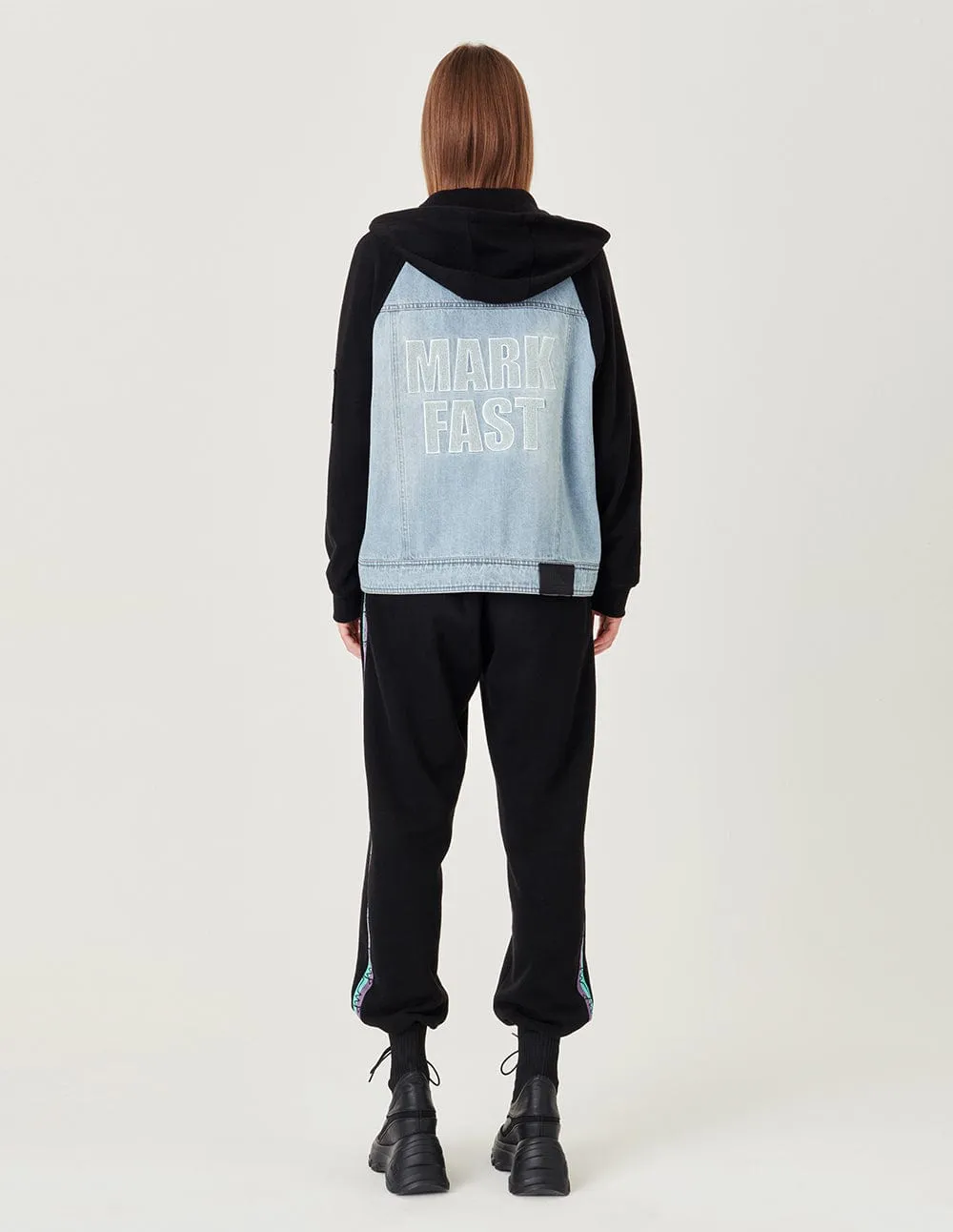 Couple Colorblock Hooded Denim Jacket