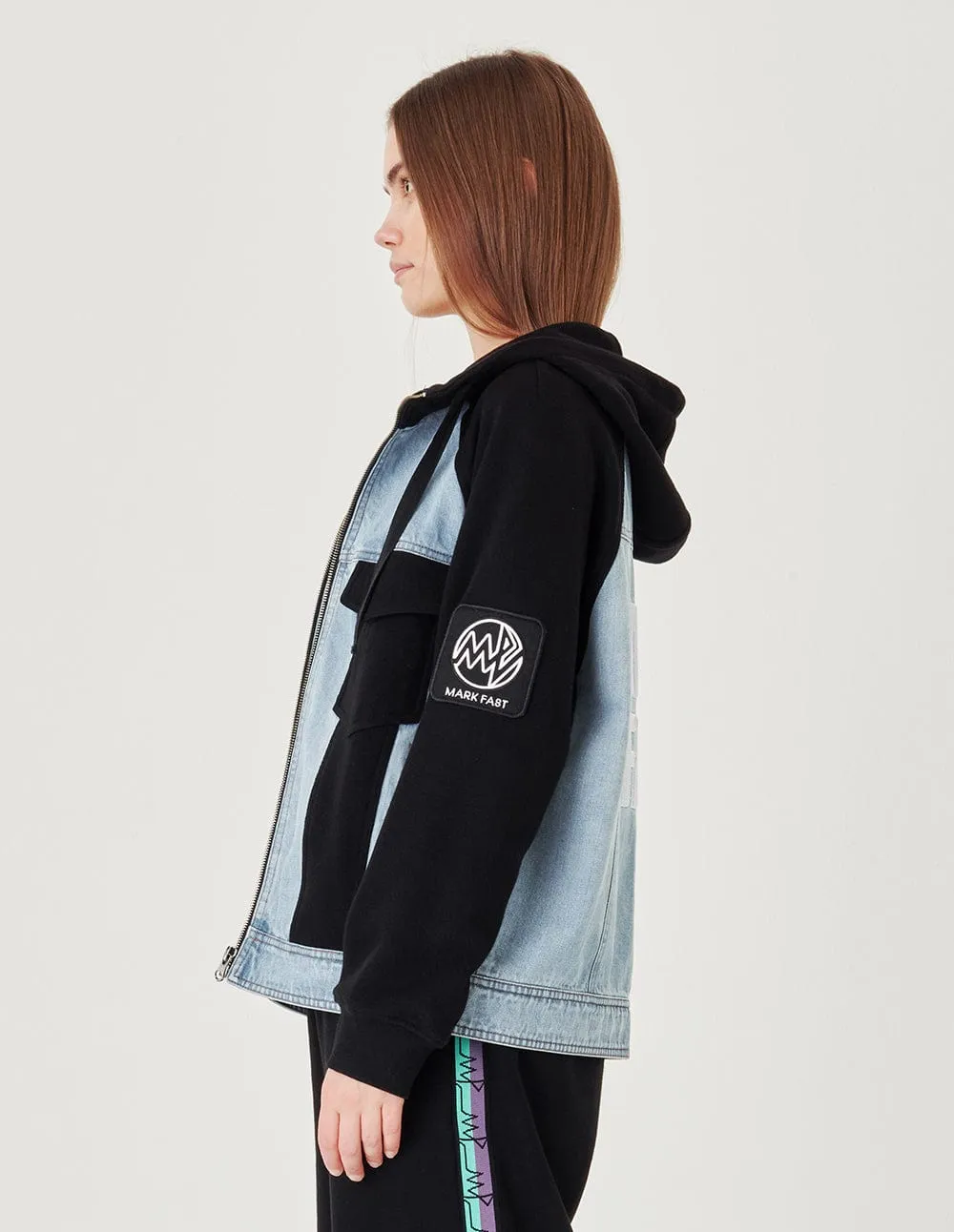 Couple Colorblock Hooded Denim Jacket