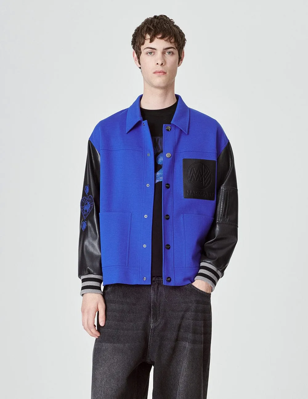 Couple Style Patchwork Pu Leather Baseball Jacket