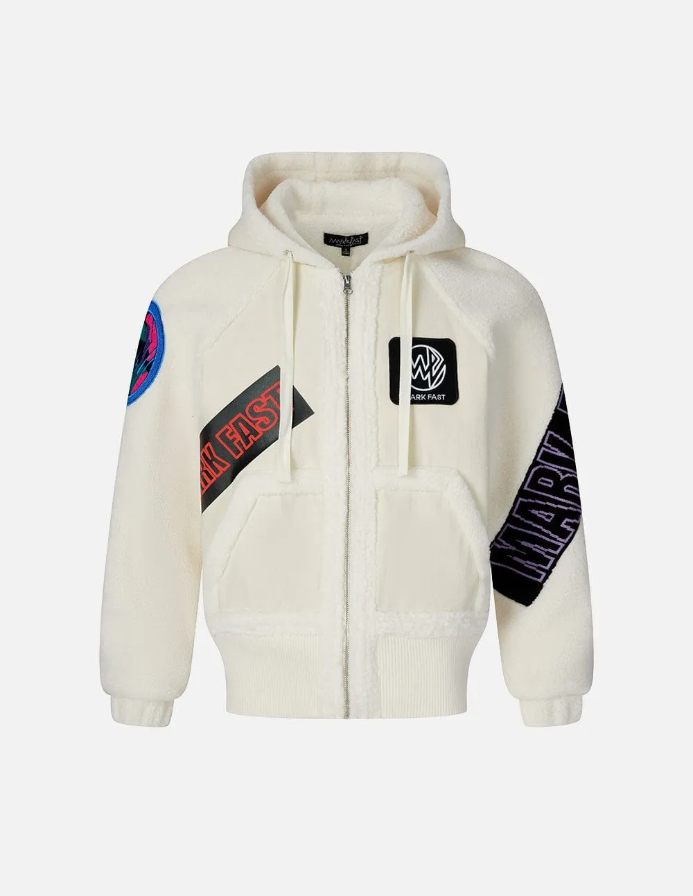 Couple White Badge Patch Hooded Casual Jacket