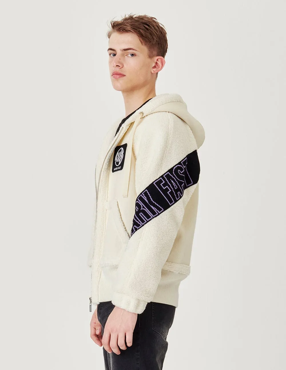 Couple White Badge Patch Hooded Casual Jacket