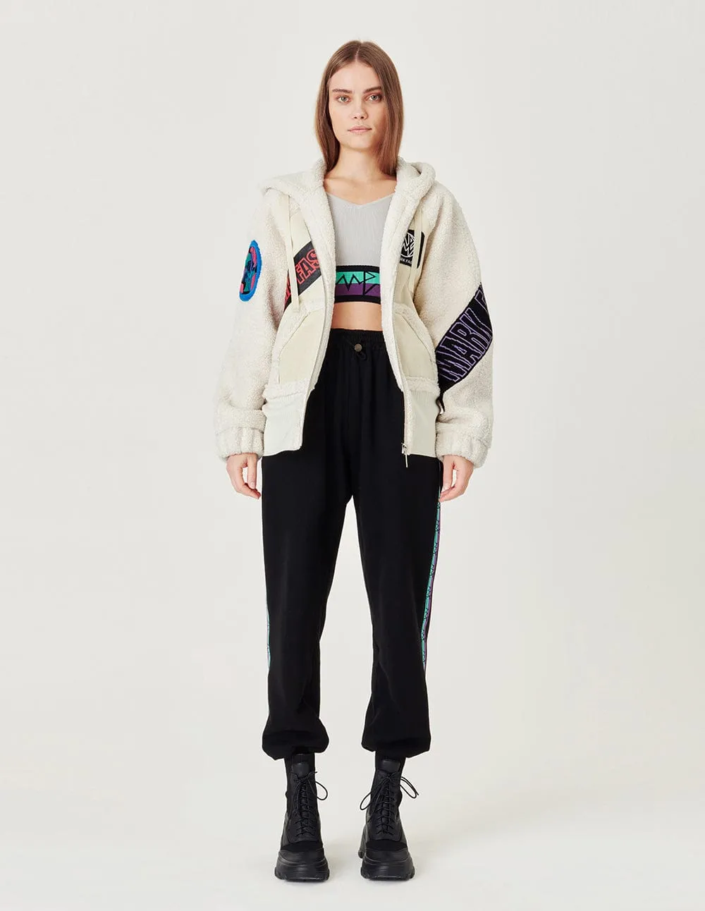 Couple White Badge Patch Hooded Casual Jacket