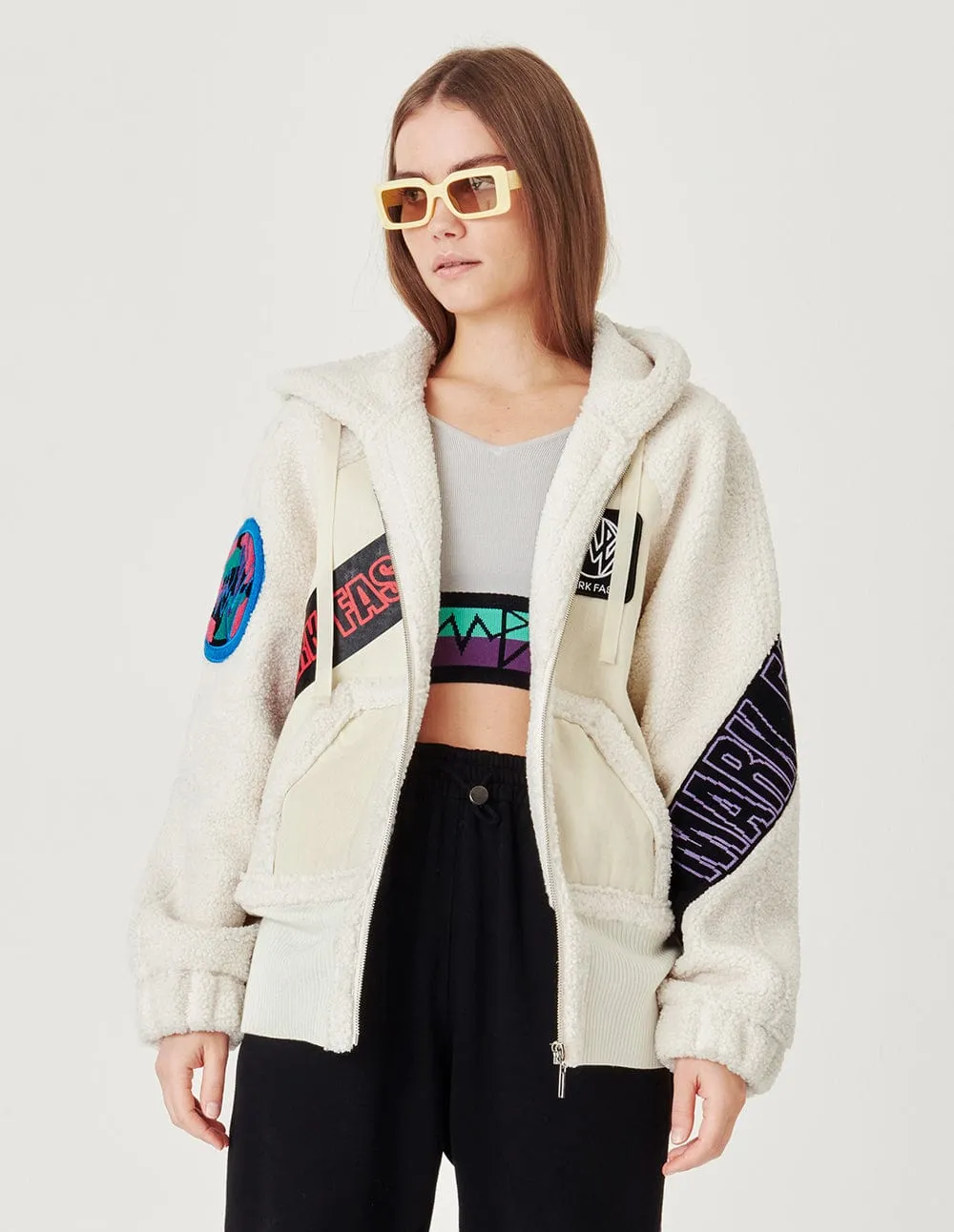 Couple White Badge Patch Hooded Casual Jacket