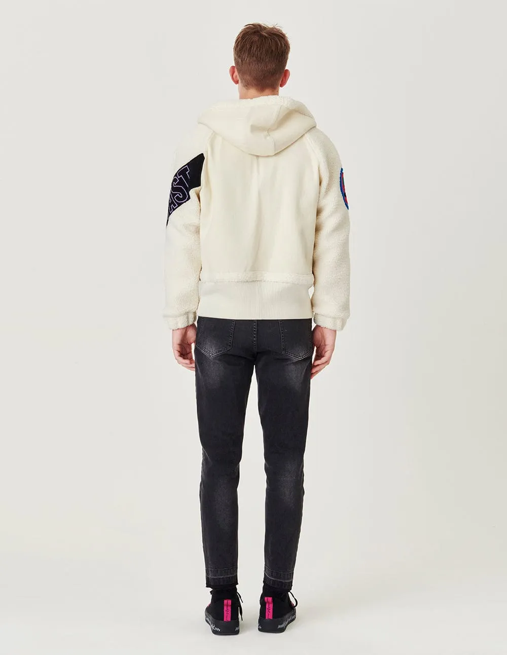 Couple White Badge Patch Hooded Casual Jacket