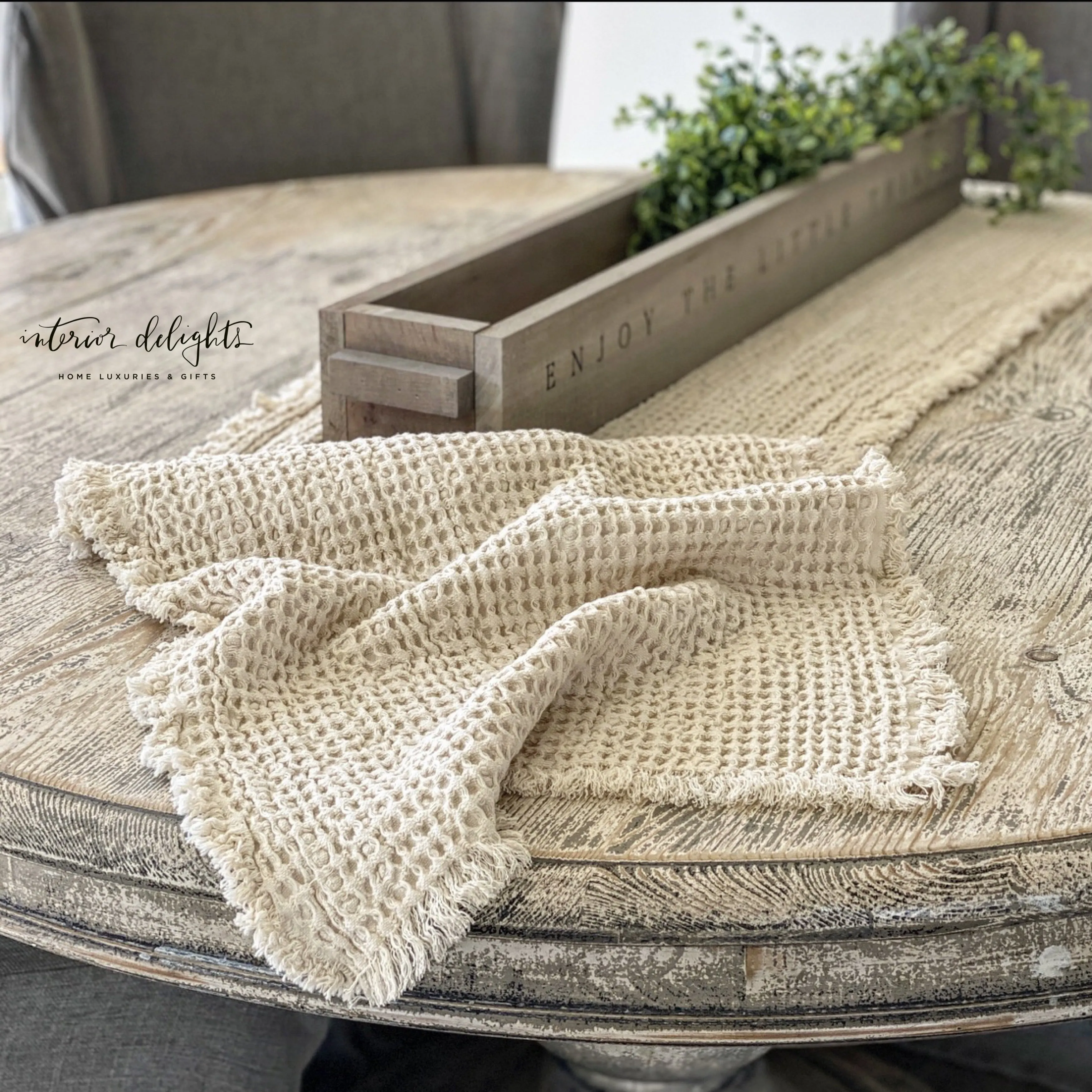 Cream Waffle Weave Table Runner
